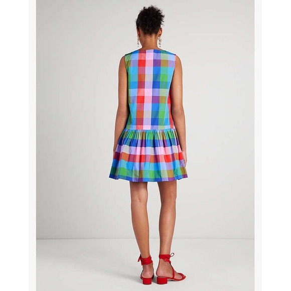 Kate Spade Madras Taffeta Shift Dress Blue Multicolor Size XXL - Picture 4 of 14